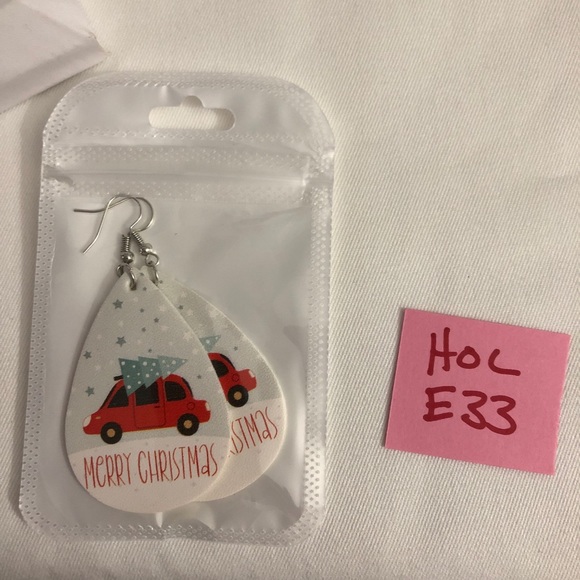 Merry Christmas Car with Tree Teardrop Earrings - Picture 4 of 5